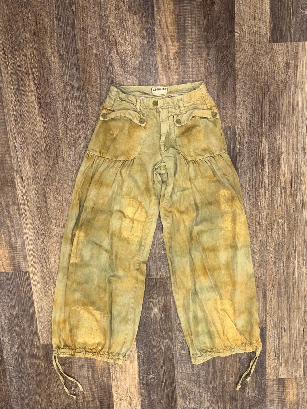 Free People We The Free Lotus Tie-Dye Balloon Jeans Green Army Size 24